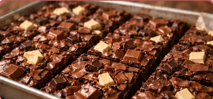 Bandeja de brownies con trozos de chocolate
